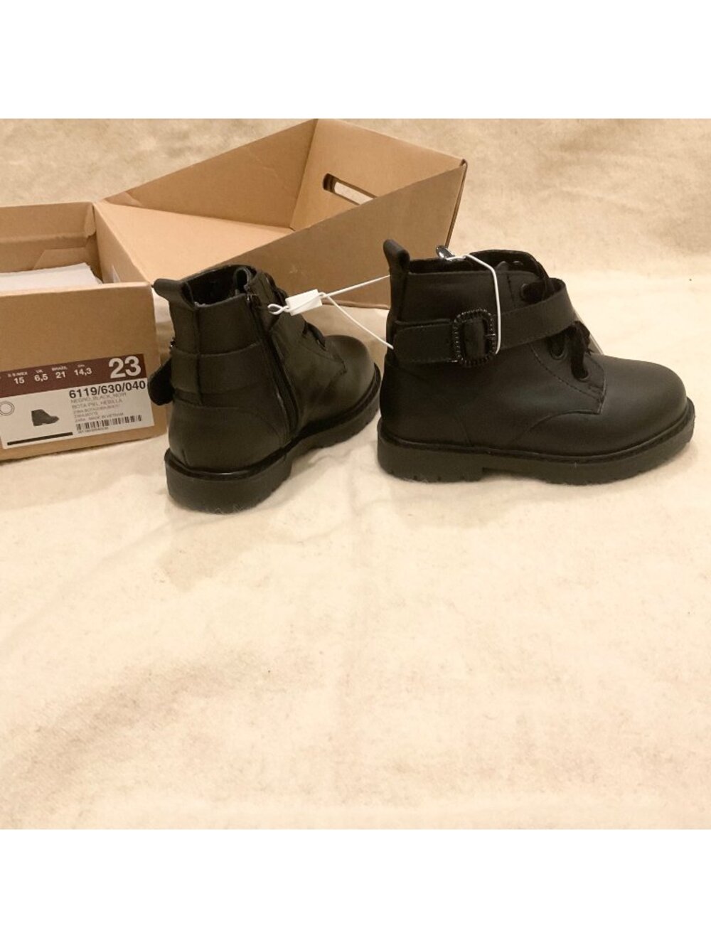 NWT ZARA kid boy girl black buckle leather boots sz7 toddler